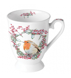 Mug 0.25 L Robin in wreath