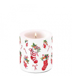 Candle small X-Mas stockings white