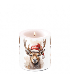 Candle small Deer with Santa hat white