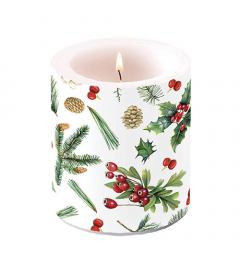 Candle medium Winter greenery white