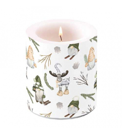 Candle medium Forest gnomes white