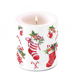 Candle medium X-Mas stockings white