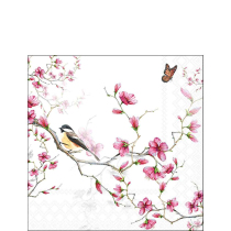 Napkin 25 Bird & blossom white FSC Mix