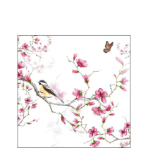 Napkin 25 Bird & blossom white FSC Mix