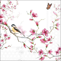 Napkin 33 Bird & blossom white FSC Mix