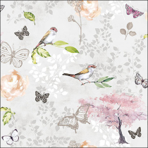 Napkin 33 Birds and butterflies grey FSC Mix