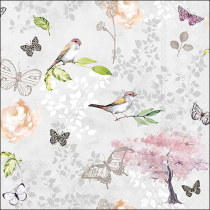 Napkin 33 Birds and butterflies grey FSC Mix
