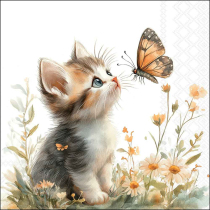 Napkin 33 Kitten and butterfly FSC Mix