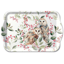 Tray melamine 13x21 cm Barn owl couple white