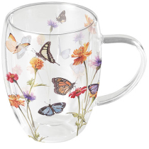 Double-walled glass 0.35 L Butterfly garden white