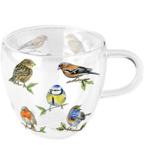 Double-walled glass 0.2 L Bird species white