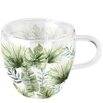Double-walled glass 0.2 L Jungle leaves white