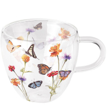 Double-walled glass 0.2 L Butterfly garden white