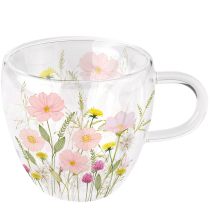 Double-walled glass 0.2 L Pastel flowers pink