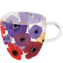 Double-walled glass 0.2 L Colourful flowers lila
