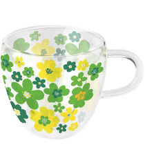 Double-walled glass 0.2 L Flower power green