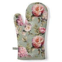 Oven mitt Peonies composition green