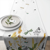 Table runner 40x150 cm Ornamental flowers white