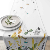 Table runner 40x150 cm Ornamental flowers white