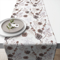 Table runner 40x150 cm Pine cones white