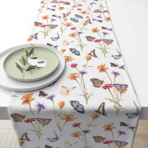 Table runner 40x150 cm Butterfly garden white