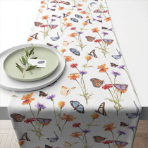 Table runner 40x150 cm Butterfly garden white