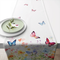 Table runner 40x150 cm Butterflies in field white