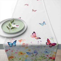 Table runner 40x150 cm Butterflies in field white