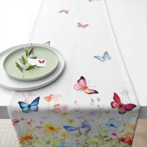 Table runner 40x150 cm Butterflies in field white