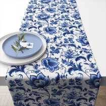 Table runner 40x150 cm Delft Blue florals