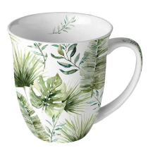 Mug 0.4 L Jungle leaves white