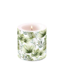 Candle small Jungle leaves white