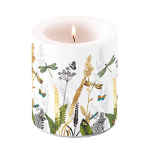 Candle medium Ornamental flowers white