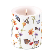 Candle medium Butterfly garden white