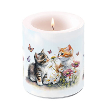 Candle medium Kittens in flower field