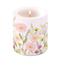 Candle medium Pastel flowers pink