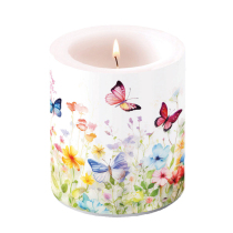 Candle medium Butterflies in field white