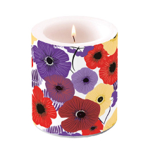 Candle medium Colourful flowers lila