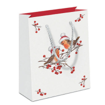 Gift bag Christmas robins white