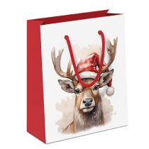Gift bag Deer with Santa hat white