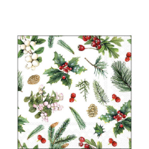 Napkin 25 Winter greenery white FSC Mix