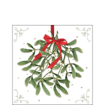 Napkin 25 Mistletoe with bow white FSC Mix