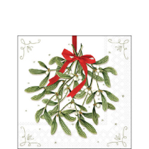 Napkin 25 Mistletoe with bow white FSC Mix