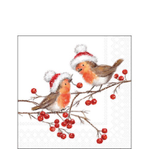 Napkin 25 Christmas robins white FSC Mix