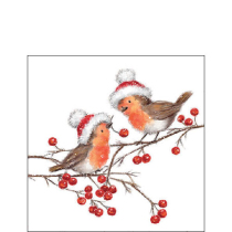 Napkin 25 Christmas robins white FSC Mix