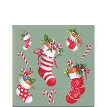 Napkin 25 X-Mas stockings sage FSC Mix
