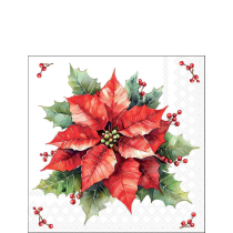 Napkin 25 Festive poinsettia white FSC Mix