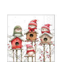 Napkin 25 Birdhouse quartet white FSC Mix