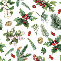 Napkin 33 Winter greenery white FSC Mix