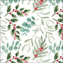 Napkin 33 Foliage scatter white FSC Mix